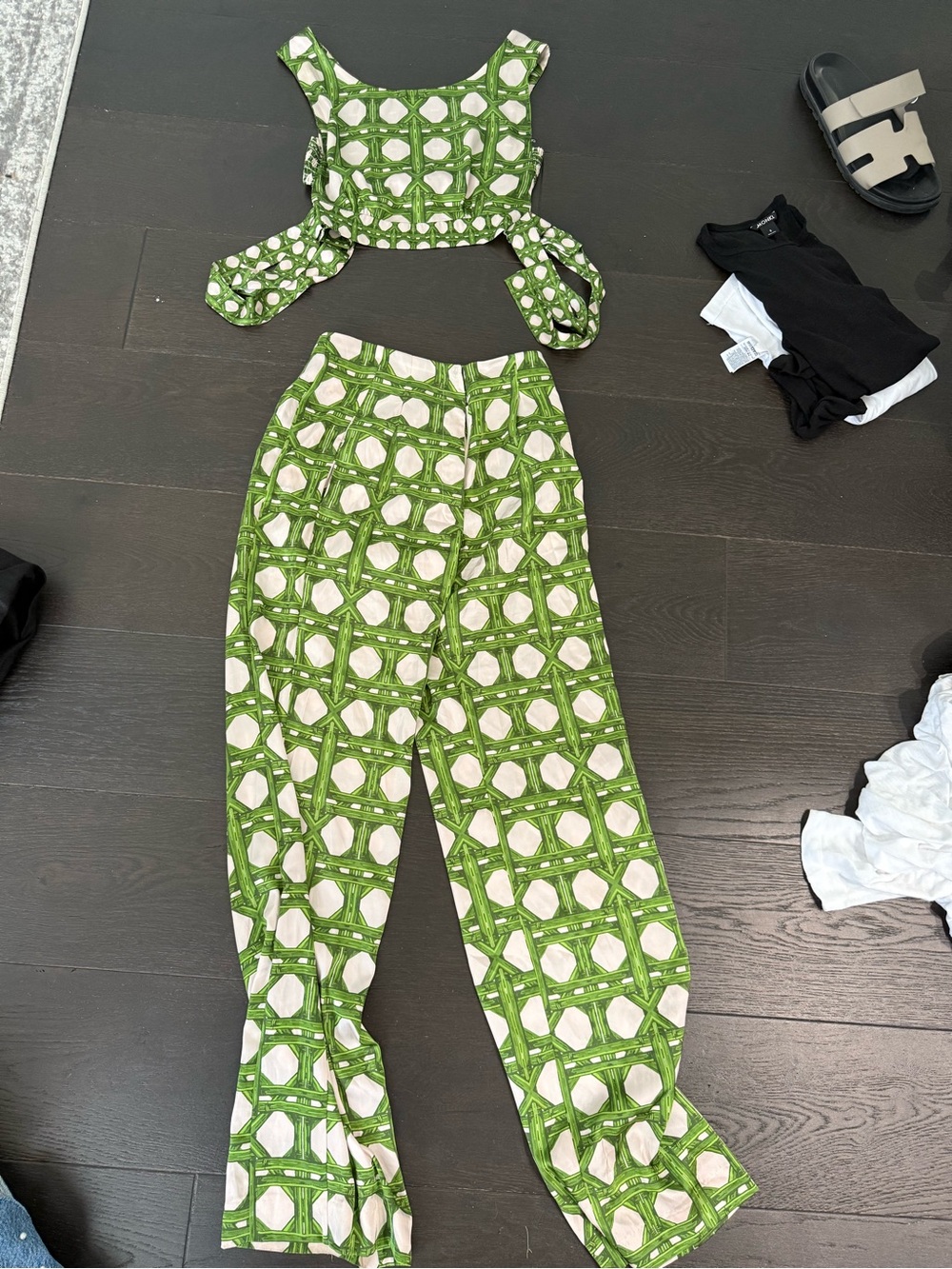 Misa Los Angeles Green & Cream Geometric Two-Piece Set